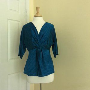 Teal & Black Abstract Silk Charmeuse Top